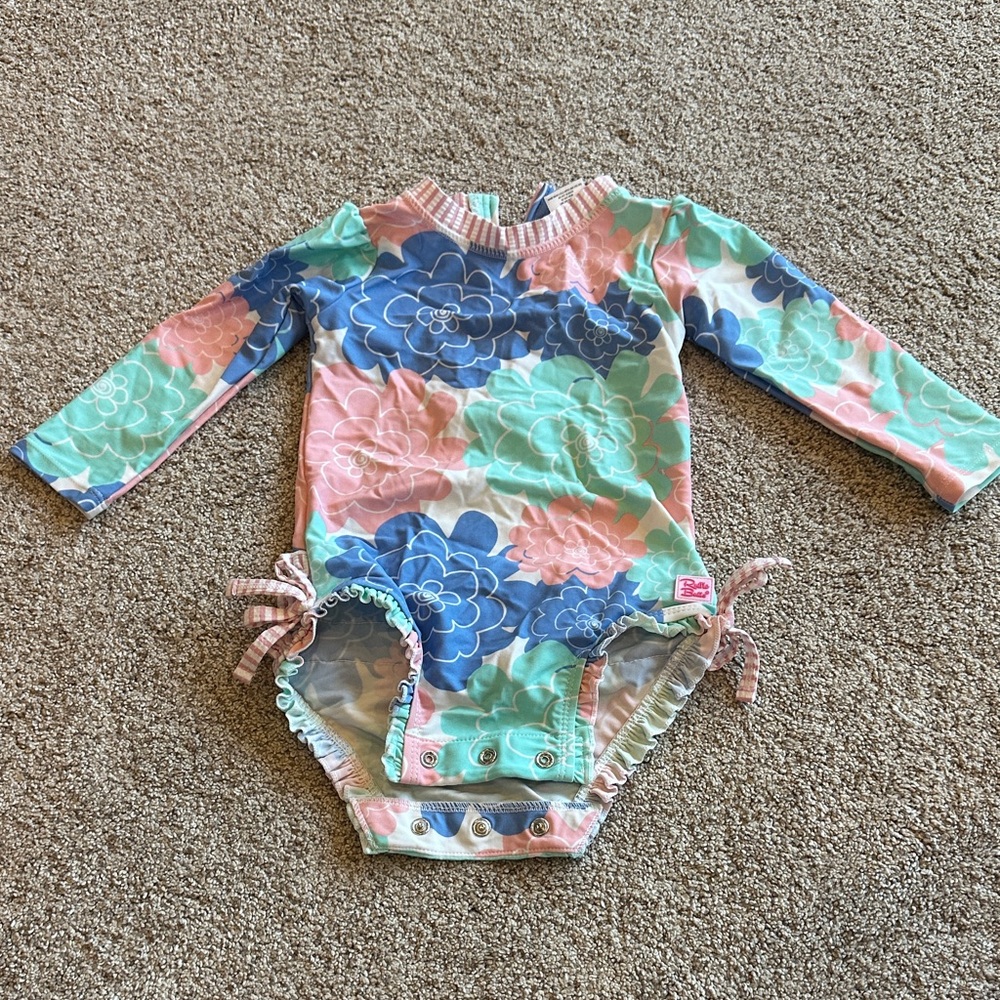 Ruffle Butts Long-Sleeve Floral One-Piece in Pink, Blue & Mint
